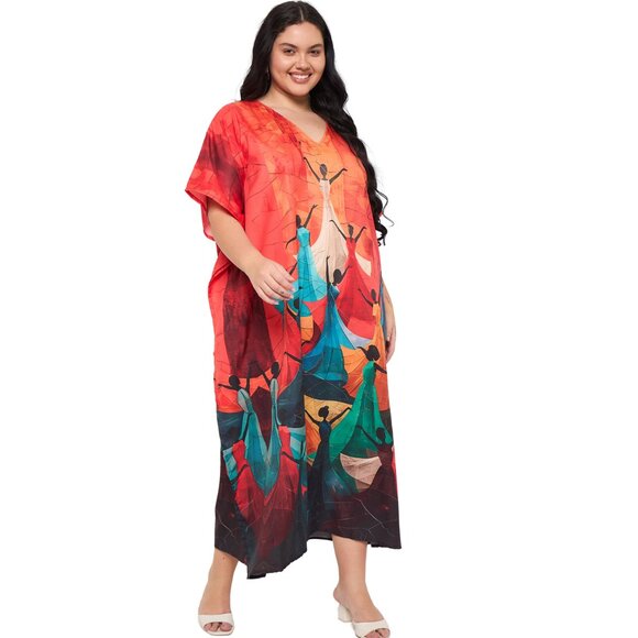 Gypsie Blu Digital Printed Polyester Caftan Dress Plus Size Mumu Maxi Dresses - Picture 4 of 9